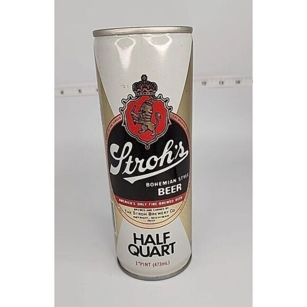 Stroh's Bohemian Style Beer | Vintage half quart Pull Tab Can | Detroit, MI‎